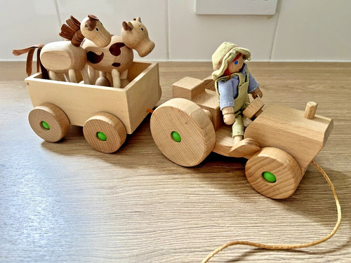 Wooden toy tractor with - wooden,