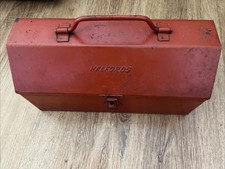 Vintage HALFORDS Small Red Metal Tool Box Portable