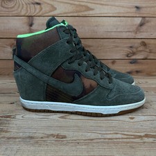 Nike Trainers Womens UK 7 Dunk Sky Hi Green Camo Print Wedge Hidden Heel Shoes