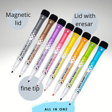8 Markers - Magnetic Dry Erase Marker - Whiteboard Office Pen - Fine Tip Colors 