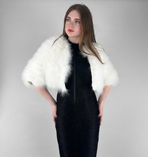 Vintage Off White Cream 70's Feather Marabou Ladies Short Sleeve Crop Jacket