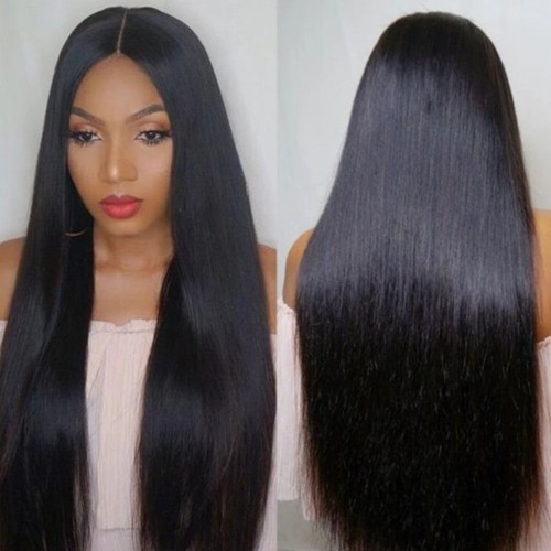 Long straight wig black - black,