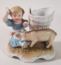 Antique Victorian Porcelain Girl with Pig German Match striker Fairing Figure 14
