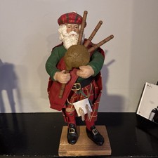 Scottish Santa Playing  Bag Pipes Paper Mache 13”