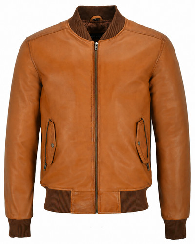 Men leather jacket tan - 70's,