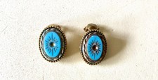 Vintage Sphinx Starburst Clip On Earrings in Turquoise Enamel