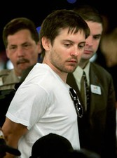 Actor Tobey Maguire gets up