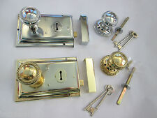 OLD ENGLISH GEORGIAN STYLE SOLID BRASS DOOR KNOB + LOCK SET HANDLES