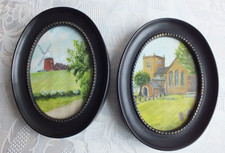 2 MINIATURE WATER COLOUR PAINTINGS - J. P. JOHNSON IN OVAL FRAMES - NAPTON SCENE