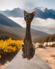 Vintage Tall Black Ceramic Siamese Cat Figure Ornament