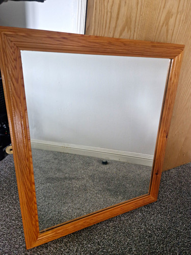 Wooden oak mirror framed - wooden, mirror,