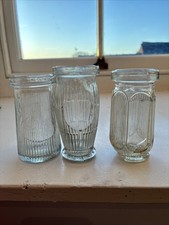 Vintage Ribbed Glass Jars x3