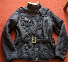 Barbour Womens Fitted Quilted Jacket 12 Black VGC Sheepskin Lined