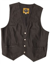 JOHN F GEE Mens Leather Waistcoat UK 38 Medium Black Leather DX02