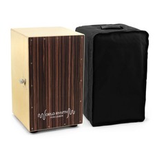 World Rhythm Cajon with Adjustable Snare, Padded Gig Bag and Cushion - Black