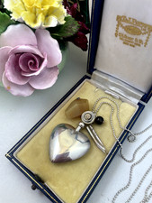 VINTAGE 925 STERLING SILVER HEART PERFUME BOTTLE PENDANT 32" NECKLACE CHATELAINE