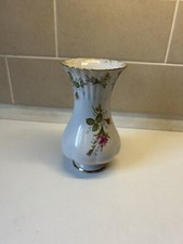 Chodziez Vase Made in Poland Rose Porcelain Floral Gold Trim Scallop