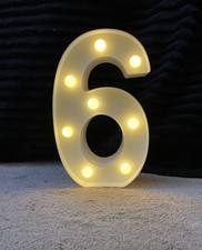 Light Up Number 6, 21.5cm White Plastic Birthday Party Celebration Stand Hang