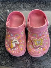 Girls Pink  Light Up Totes Croc Style Slip On Shoe Unicorn & Butterfly