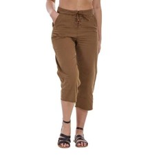 Ladies Cropped Wide Leg Brown Crop Pure Cotton Capri Trousers Pants 