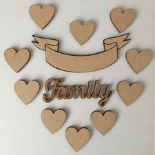 MDF Family Tree Kit  Scroll Banner Ribbon Hearts Family Word - Wood Craft Blank