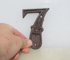 Large Iron House Number "7" Seven Sign Old Plaque Fleur 4.5"H