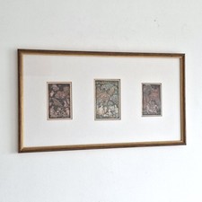 Original Keliki Kawan Miniature Paintings Framed Trio Vintage Bali Indonesia
