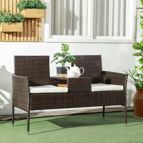 Rattan companion bench set - rattan,