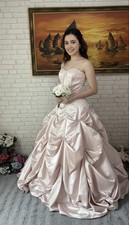 Prom Quincenera Wedding Blush Pink Elegant Ball Gown Dress Size:12 UK
