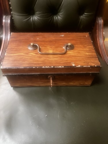 Antique tin money box with - with, key