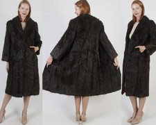 Vtg Full Length Beaver Fur Coat Shaggy Long Dark Brown Winter Real Jacket