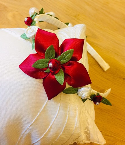 Satin red ivory flower - satin,