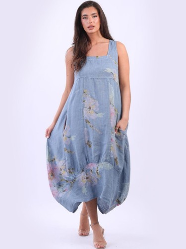 Lagenlook floral linen dress - linen,