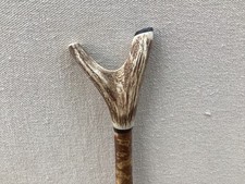 Red Deer Antler Walking Twisty Knotty Mottled Hazel Thumb Stick  No.12