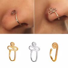 Gold Silver Clip on Double Spiral Cuff Swirl Nose Ring Fake Piercing Ear Stud 
