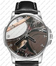 Drums Drummer Love Madness Black Leather Strap Watch