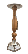 2 NEW Wooden and silver plate pillar candle holder ,44cm, Homeware Handcraft