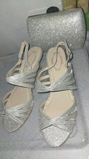 DEBENHAMS DEBUT SILVER SHIMMER BRAND NEW STRAPPY SHOES & MATCHING BAG UK 8 EU 41