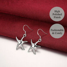 Beautiful Plain Starfish Beach 925 Sterling Silver Plated Star Drop Earrings