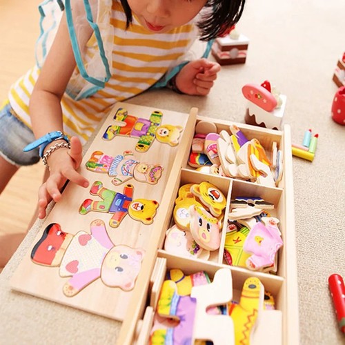 Wooden bear dress puzzle - wooden,