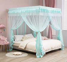Rainbow Canopy Bed Curtains with Lights for Girls  Princess Net Drapes Full Size