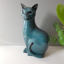 Vintage Large Poole Pottery Cat Figurine Teal Blue Classic Retro Kitsch 30 cm