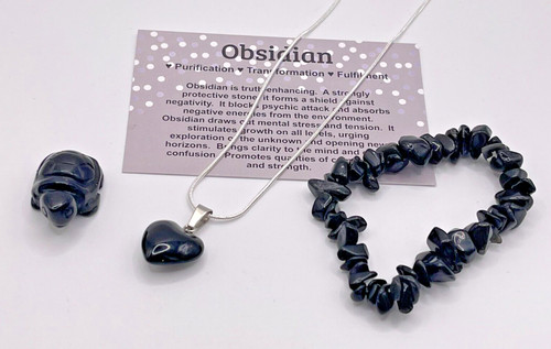 Obsidian set necklace bracelet - necklace,