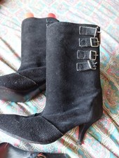 Goth Pikes Winklepickers ,underground Shoes Suede Boots,size 5 Black, Buckle 