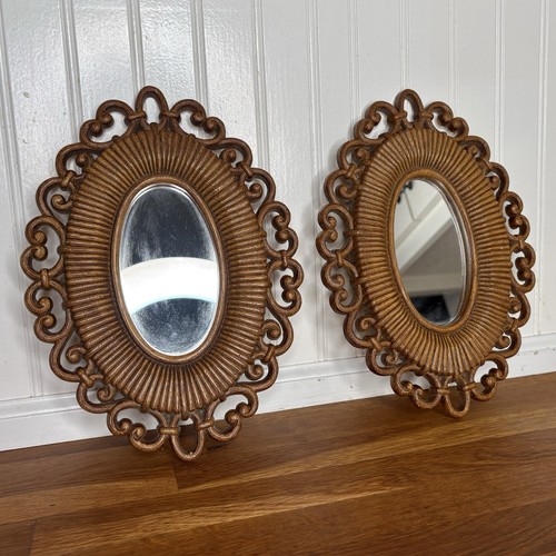 Vintage pair oval mirror brown - vintage,