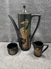 3 Piece Portmeirion Pottery 'Phoenix' Coffee Set by John Cuffley Black & Gold