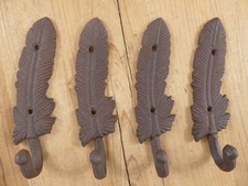 4 Coat Hooks Feather Cast Iron
