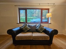 Leather and Fabric Mix Two-Seater Sofa, good condition