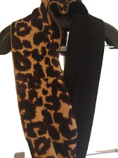 LULU GUINESS Scarf Wild Cat Black Brown Animal Print Shawl Knit Winter neck warm