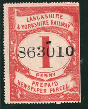GB LANCASHIRE & YORKSHIRE RAILWAY Newspaper Parcel Stamp 1d LYR Mint MNG KS65